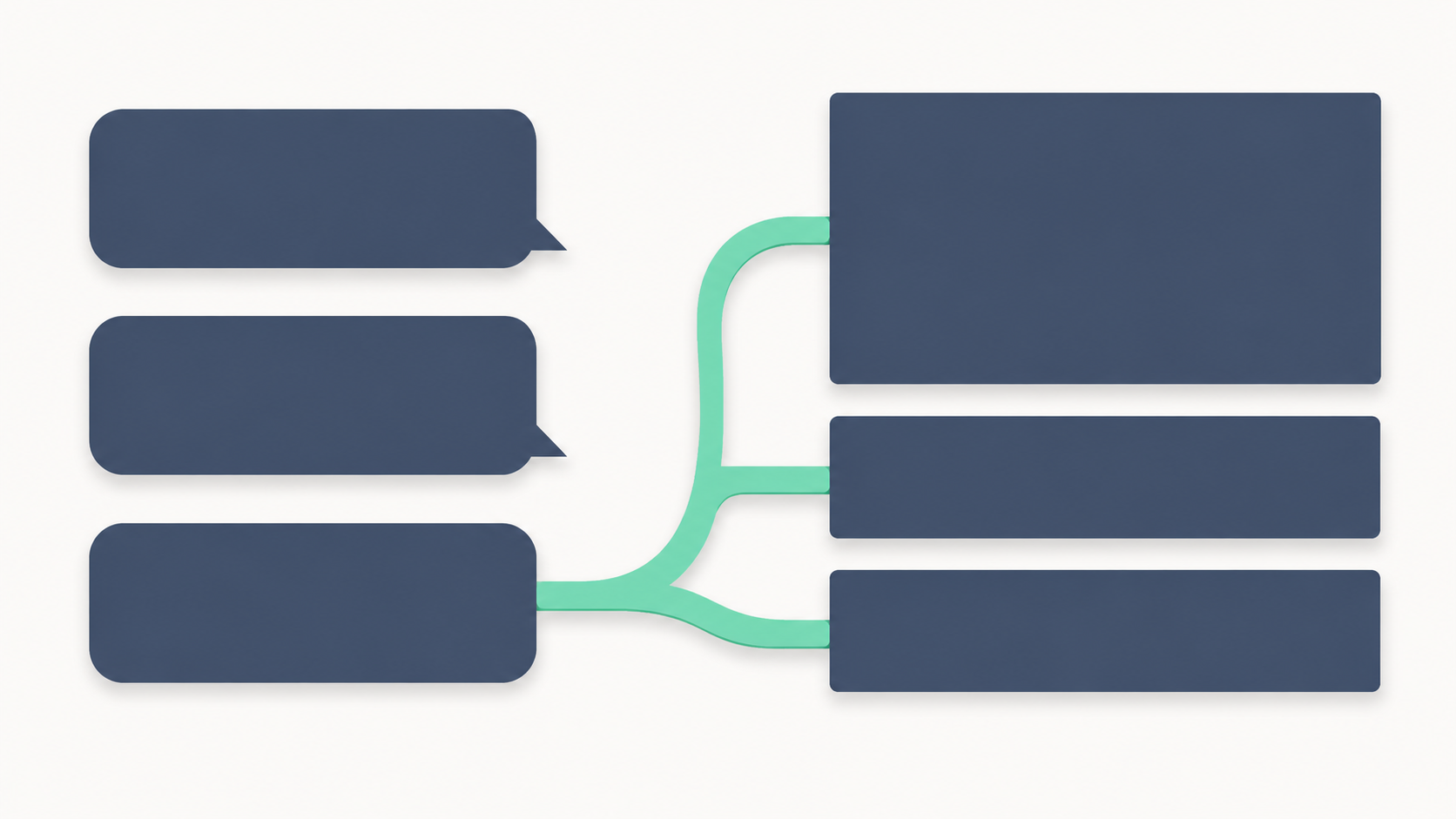 Abstract editorial illustration: a conversation thread on the left transforms into a rendered website section on the right, showing conversation as the document itself.