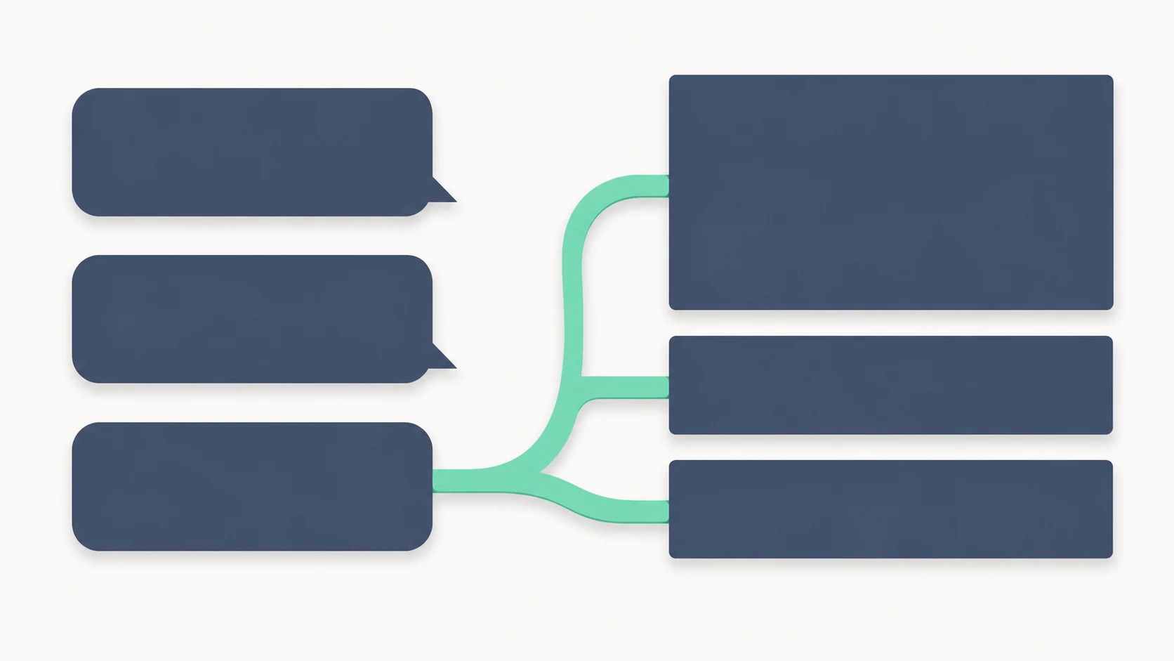 Abstract editorial illustration: a conversation thread on the left resolves into a running website on the right, with a small database icon behind it.
